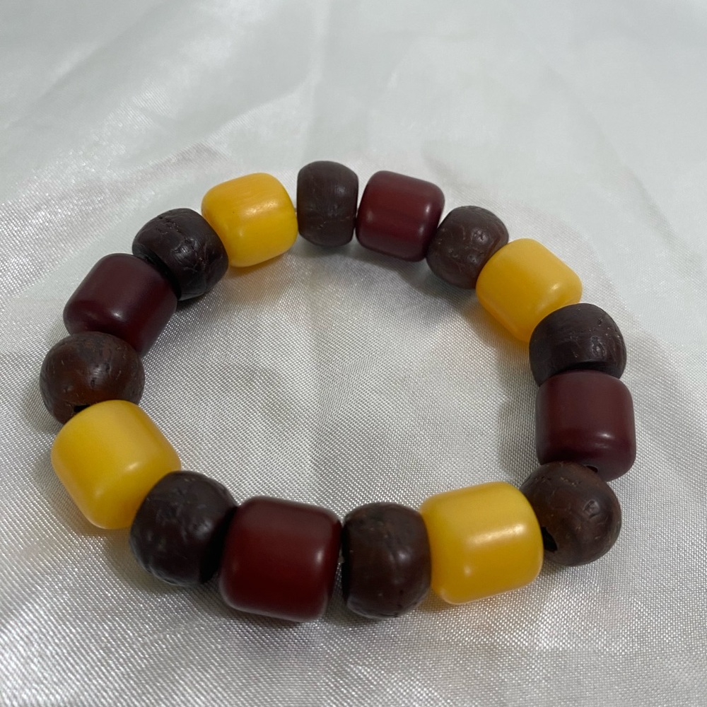 Chunky Wooden Yellow and Brown Beaded Bracelet